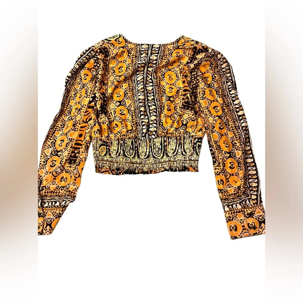 Free People Wild And Free Blouse Orange Black Combo NWOT Size M